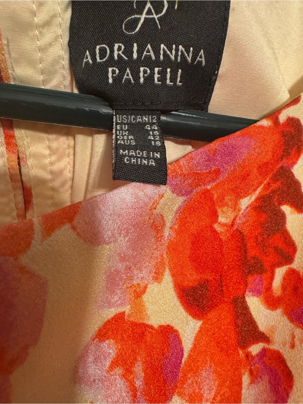 Adrianna Papell Floral Red Orange Cream Sleeveless Shift Dress Sz 12 EUC - Picture 8 of 8